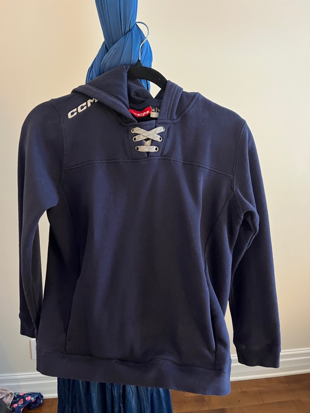 CCM Navy Lace-Up Crewneck Hockey Pullover